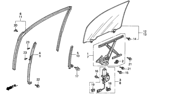 1998 Honda Odyssey 5 Door EX KA 4AT Front Door Window Diagram