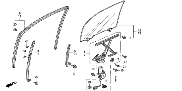 1998 Honda Odyssey Glass Assy., R. FR. Door (Green) Diagram for 73300-SX0-J11