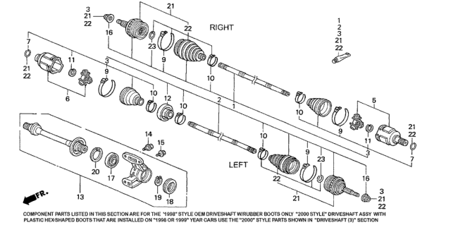 1998 Honda Accord Driveshaft Set, Passenger Side Diagram for 44010-S84-A50