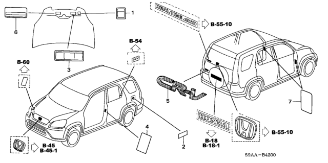 2006 Honda CR-V Emblems - Caution Labels Diagram