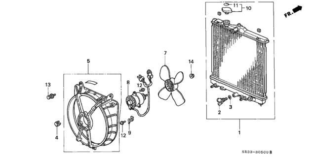 1994 Honda Civic 3 Door SI (ABS) KA 5MT Radiator (Denso) Diagram