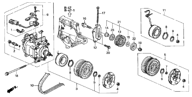 1998 Honda Civic 3 Door CX KA 4AT A/C Compressor (Sanden) Diagram