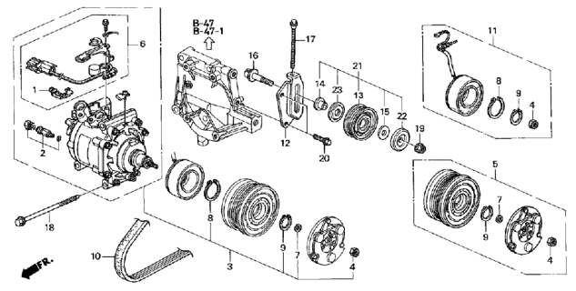 1998 Honda Civic A/C Compressor (Sanden) Diagram