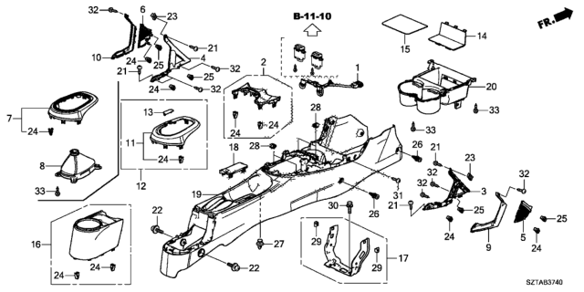 2013 Honda CR-Z 3 Door EX KA CVT Console Diagram