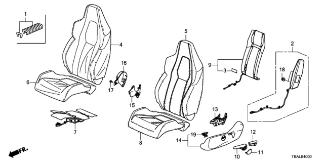2020 Honda Civic 4 Door SI KA 6MT Front Seat (Driver Side) Diagram