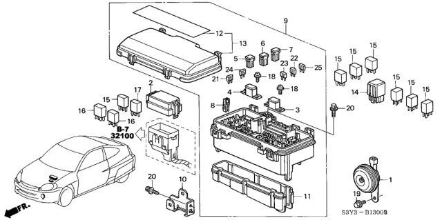 2000 Honda Insight Label, Relay Box Diagram for 38253-S3Y-003