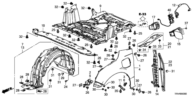 2018 Honda Clarity Electric Extension, Motor Cover Diagram for 74115-TRV-A00