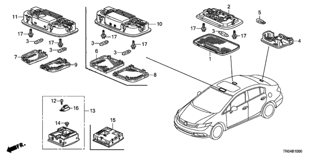 2012 Honda Civic 4 Door EX (NAVIGATION) KA 5AT Interior Light Diagram