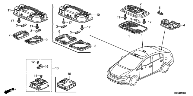 2012 Honda Civic Switch Assy., Sunroof & Map Light *NH220L* (CLEAR GRAY) Diagram for 35830-SWA-A81ZF