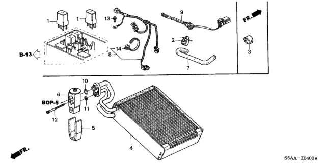 2004 Honda Civic 4 Door DX KA 5MT A/C Cooling Unit Diagram