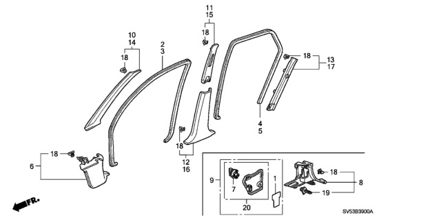 1996 Honda Accord 5 Door LX KA 5MT Pillar Garnish Diagram