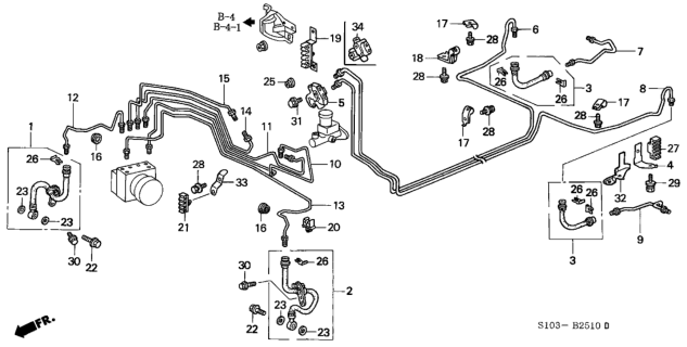 2001 Honda CR-V Hose Set, Right Front Brake Diagram for 01464-S10-010