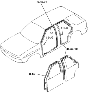 1994 Honda Passport 4 Door EX-W (4X4 V6) KL 5MT Front Door Trim Weatherstrip Diagram