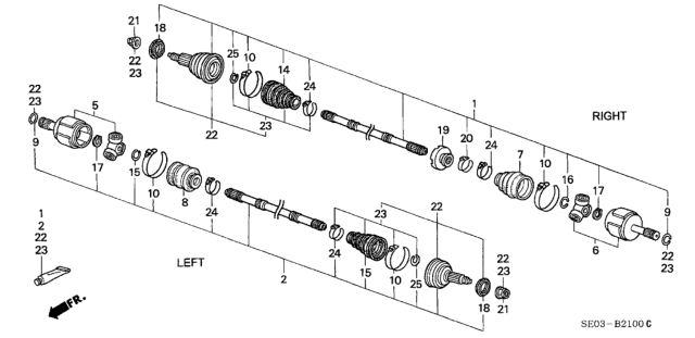 1988 Honda Accord Driveshaft Set, Passenger Side Diagram for 44010-SE0-910