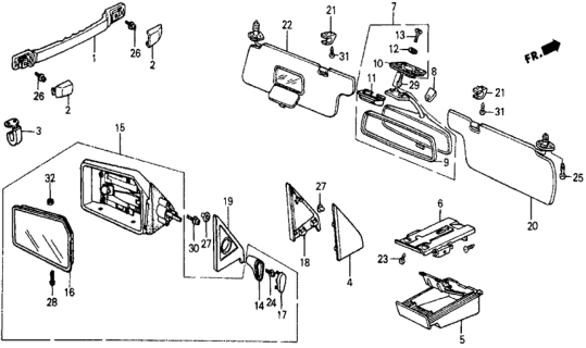 1987 Honda Civic Sunvisor Assembly, Passenger Side (Warm White) Diagram for 88210-SD9-663ZA