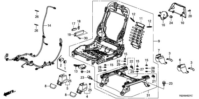 2017 Honda Ridgeline 4 Door RTL (-T 2WD/NAVI) KA 6AT Front Seat Components (Passenger Side) (4Way Power Seat) Diagram