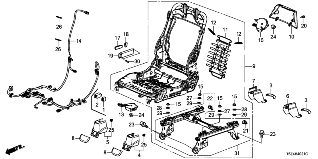 2018 Honda Ridgeline Cord, R. Power Seat Diagram for 81206-T6Z-A40