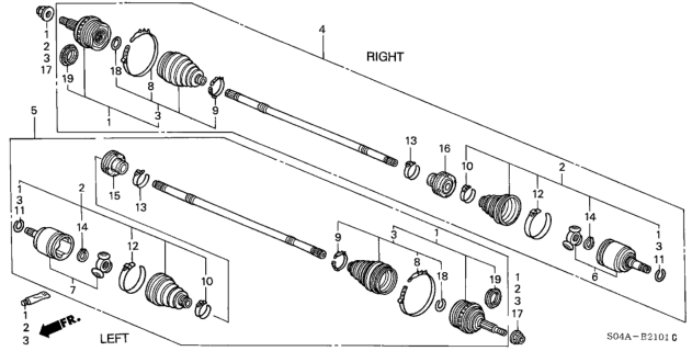 2000 Honda Civic Driveshaft Assembly, Passenger Side Diagram for 44305-S01-A21