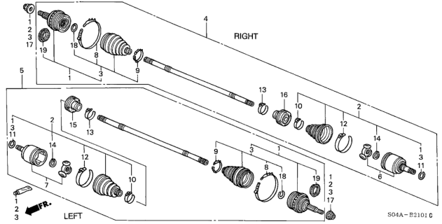 2000 Honda Civic Cv Joint Set, Outboard Diagram for 44014-S01-A72