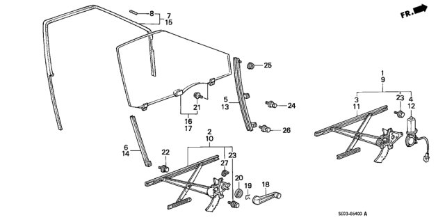 1989 Honda Accord Motor Assembly, Driver Side Window Diagram for 72255-SE3-505