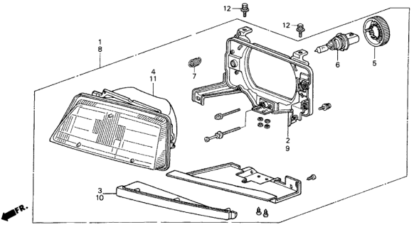 1987 Honda Civic Headlight Assembly, Passenger Side (Halogen) Diagram for 33100-SB3-682