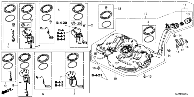 2017 Honda Civic Module Set, Fuel Pump Diagram for 17045-TBF-A01