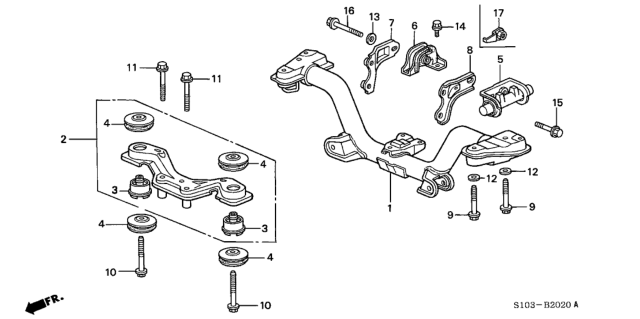 1998 Honda CR-V Rear Cross Beam Diagram