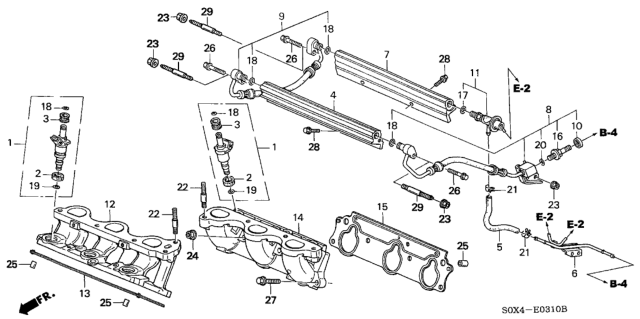1999 Honda Odyssey Pipe, Front Fuel Diagram for 16611-P8A-A02