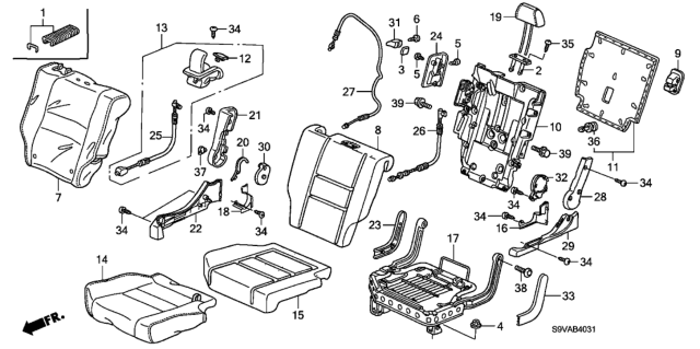 2008 Honda Pilot 5 Door EX (2WD) KA 5AT Middle Seat (Passenger Side) Diagram