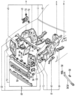 1983 Honda Civic Body Structure - Front Wheelhouse Panel Diagram