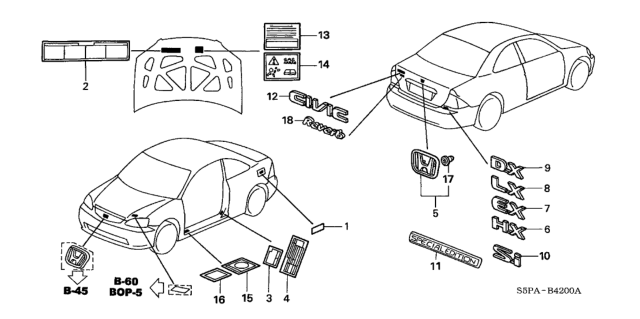 2005 Honda Civic Emblem, Rear (Exhaust) Diagram for 75723-S5A-A20