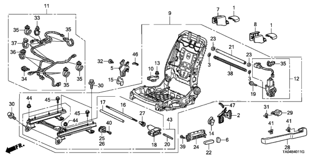2011 Honda Accord 4 Door LX+ (PZEV) KL 5AT Front Seat Components (Driver Side) (Full Power Seat) Diagram