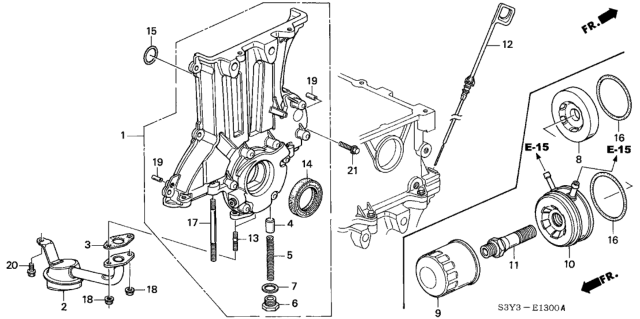 2003 Honda Insight Cooler, Engine Oil Diagram for 15500-PHM-A01