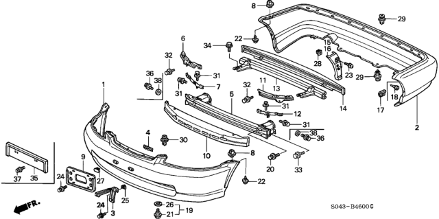 1996 Honda Civic Cushion, RR. Bumper Side Diagram for 74177-ST7-000