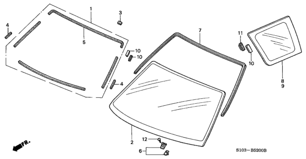 1999 Honda CR-V Glass, Front Windshield Diagram for 73111-S10-J11