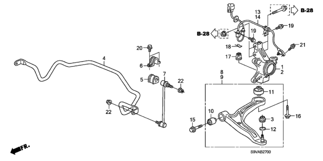 2008 Honda Pilot Sensor Assembly, Left Front Diagram for 57455-S9V-A03