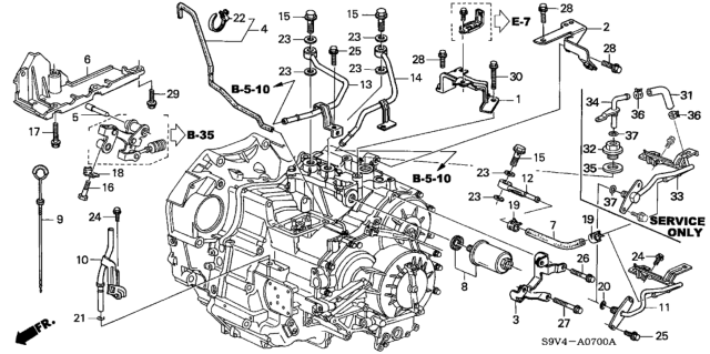 2004 Honda Pilot 5 Door EX KA 5AT AT Oil Level Gauge - ATF Pipe Diagram