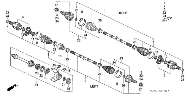 1996 Honda Accord Driveshaft Set, Driver Side Diagram for 44011-SV1-951