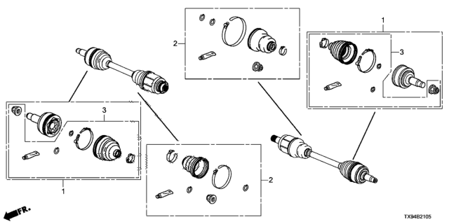 2013 Honda Fit EV Boot Set, Outboard Diagram for 44018-TX9-A00