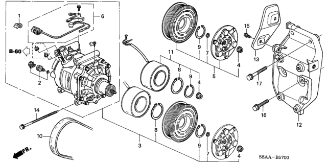 2004 Honda Civic 4 Door LX KA 5MT A/C Compressor Diagram
