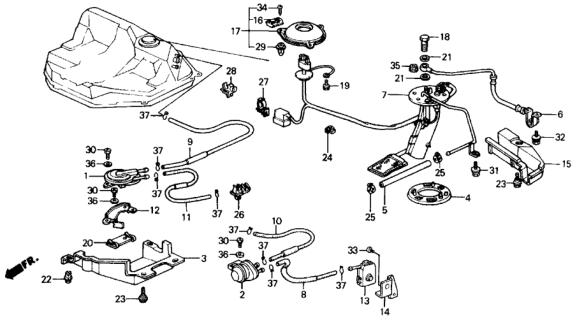 1990 Honda Civic 4 Door DX KA 4AT Fuel Pump - Two-Way Valve Diagram