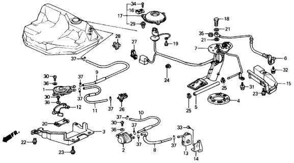 1991 Honda Civic Clip, Fuel Tube Diagram for 91593-SH3-J00