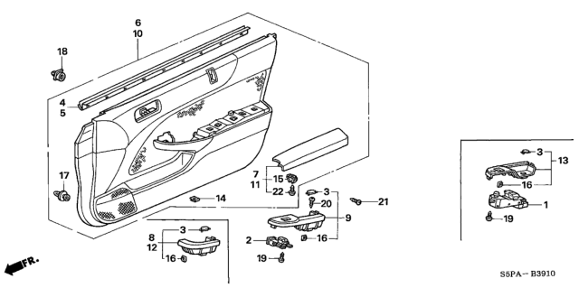 2005 Honda Civic 2 Door EX KA 5MT Front Door Lining Diagram