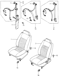 1981 Honda Civic 3 Door ** (1300) KL HMT Front Seat - Seat Belt Diagram
