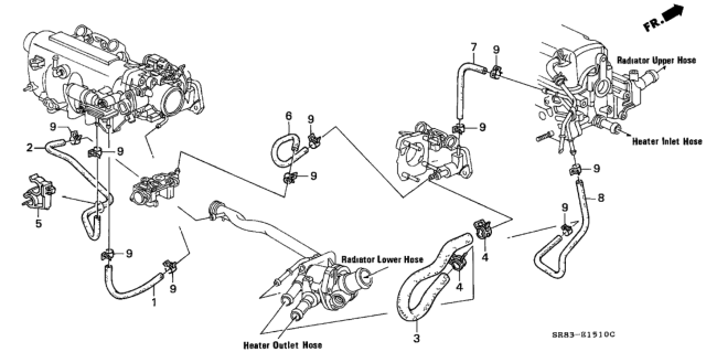 1993 Honda Civic 2 Door EX-S KA 5MT Water Hose Diagram