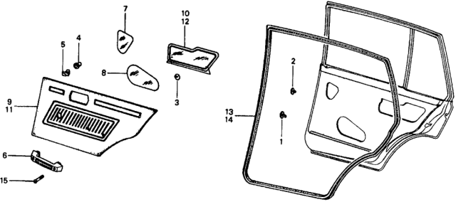 1977 Honda Civic 5 Door ** KL HMT Rear Door Trim Diagram