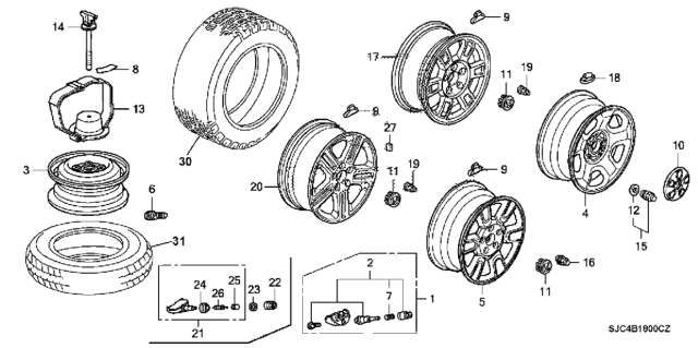 2006 Honda Ridgeline Sensor Assembly, Tpms Diagram for 06421-S9V-A03