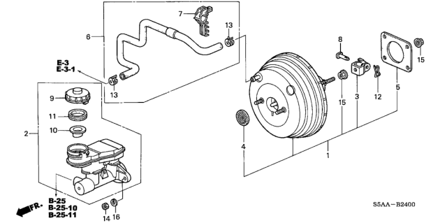 2004 Honda Civic 4 Door LX (SIDE SRS) KA 4AT Brake Master Cylinder  - Master Power Diagram