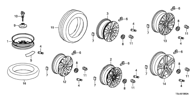 2013 Honda Accord Label,T-Tire Spare Diagram for 42767-T2A-A00