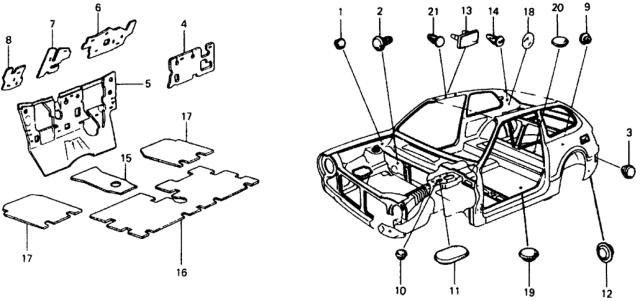 1978 Honda Civic 2 Door ** (1200) ** 4MT Insulator - Grommet Diagram